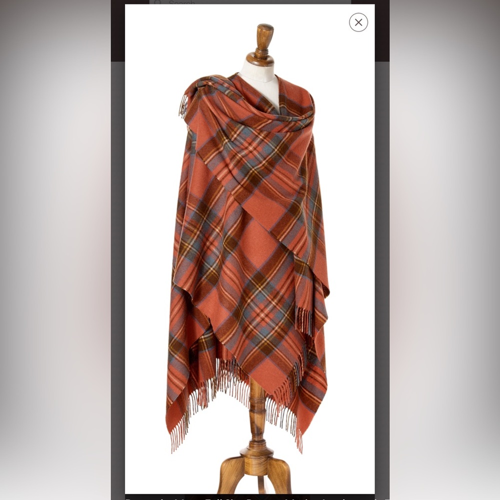Bronte By Moon Ruana Merino Wool Warm Red Antique Royal Stewart Tartan Plaid EUC